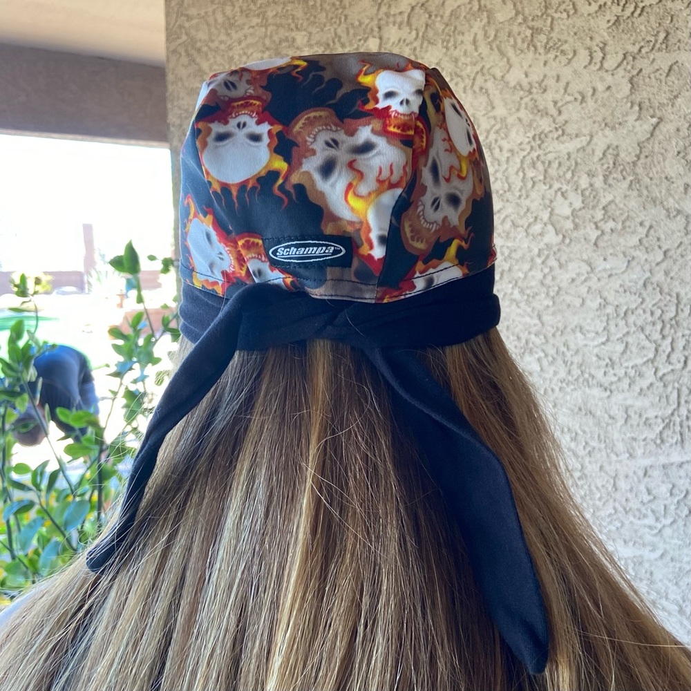 Biker HEAD WRAP Skull + Fire Design by SCHAMPA Excellent Condition - Picture 10 of 13